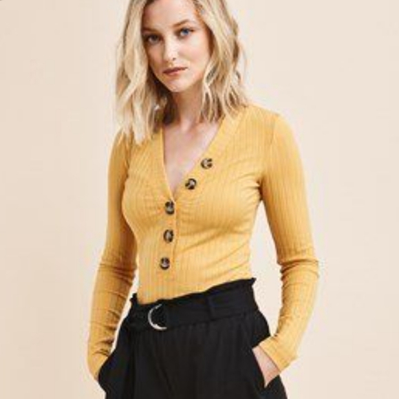 Yellow Ribbed V-Neck NWOT - Picture 2 of 5